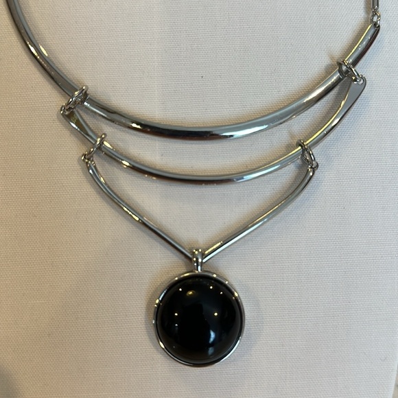 WHBM silver tone with dangling black pendant costume necklace - Picture 2 of 3